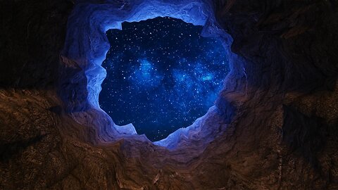 Cave with a hole on the top witth blue sky view