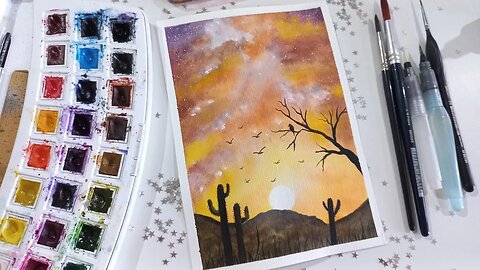 Silhueta Aquarela: Desenho Paisagem Simples e Fácil