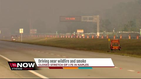 Driving near wildfire and smoke off I-75 in Naples