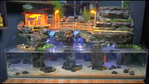 Turned A Broken Aquarium into A Waterfall Diorama Aquarium (Made Aquarium Decorations)