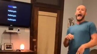 Scared husband's hilarious scream