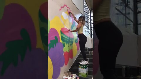 GIRL DOES A FRUIT SALAD GRAFFITI PIECE 🍌🍍🍊🍑 #graffitiart #graffiti #shorts