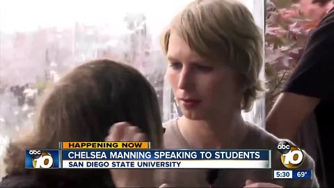 Chelsea Manning speaks to students at SDSU