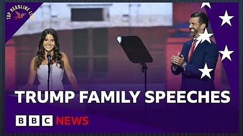 Donald Trump Jr and Kai Trump speak at Republican convention / BBC News