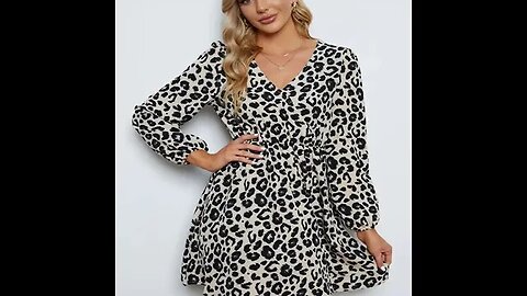 LEOPARD V-NECK BALLOON SLEEVE DRESS