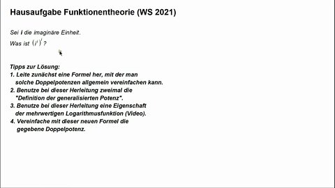 Hausaufgabe Funktionentheorie (WS 2021) ► Berechne: (i hoch i) hoch i