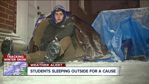 Students sleep outside in the cold for a good cause