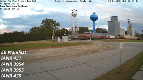 EB Iowa Northern Railway Manifest at Manly and Cedar Falls, IA on October 1, 2022 #steelhighway