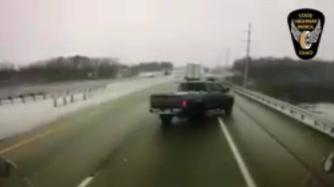 Video shows dramatic crash on icy bridge