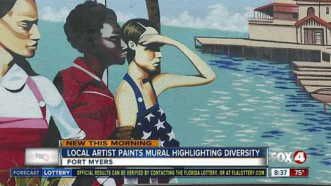 Local artist paints mural highlighting diversity