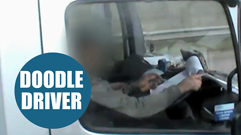 Shocking footage shows lorry driver writing on notepad while driving