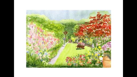 Painting my mums garden part 4 painting. How to draw and paint a garden watercolour. David J Walker