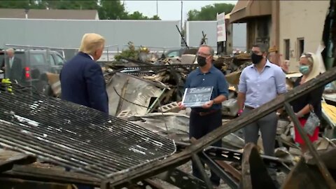 President Trump surveys damage to businesses during visit to Kenosha