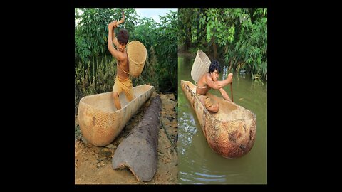 Build a boat from palm trees , Brown boat