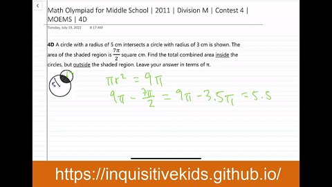 Math Olympiad for Middle School | 2011 | Division M | Contest 4 | MOEMS | 4D