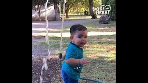 Toddler Can't Figure Out Water Hose