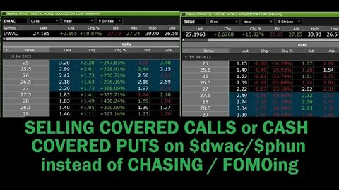 $dwac and $phun DONT CHASE SELL COVERED CALLS OR CASH COVERED PUTS INSTEAD. WORTH THE WATCH.