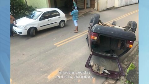 Acidente em Caratinga: carro capota e motorista com sintomas de embriaguez é preso