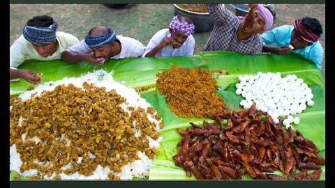 VILLAGE MARRIAGE FOOD | Mutton Curry | Fish Fry | Boiled Egg Raththa Poriyal | Village Function Food