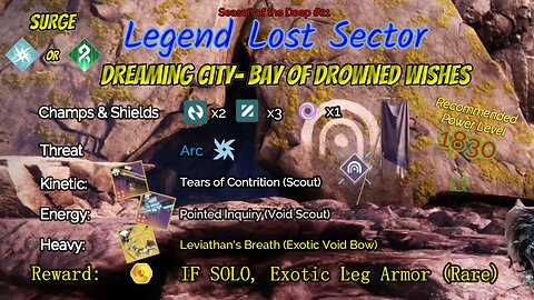 Destiny 2 Legend Lost Sector: Dreaming City - Bay of Drowned Wishes on my Void Warlock 8-16-23