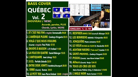 Bass cover QUÉBEC Vol. 2 _ Eng. transl. _ Chords, Lyrics, MORE