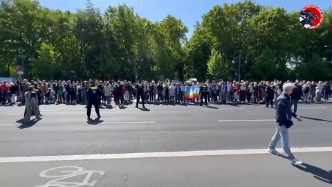 German citizens protest the presence of Ukrainian ambassador in Germany at the Ceremony in the monument to the fallen Soviet Soldiers