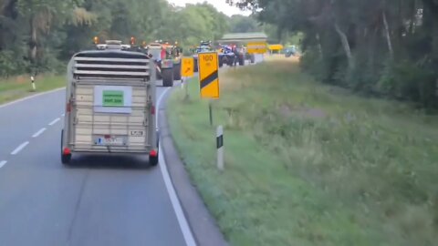 German farmers' convoy in action in Heede, on the border between Germany and Netherlands