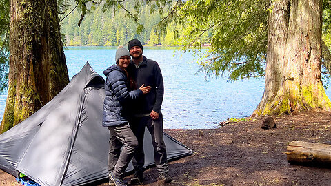 Tent Camping in the Rain by a Beautiful Mountain Lake