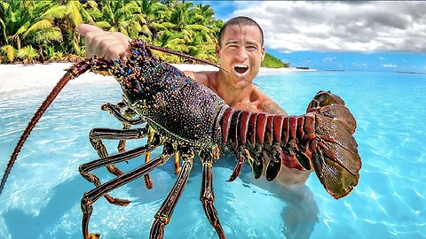 Catching Giant lobster for food on tropical island