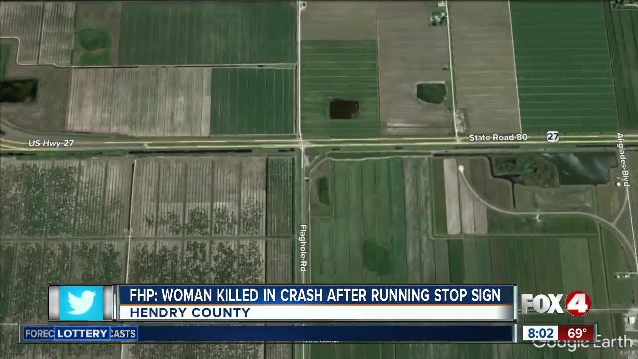 Clewiston woman dies in crash after running stop sign on U.S. 27 in Hendry County