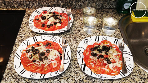 tomato, onion, and black olive salad · dialectical veganism of summer +9ME 009