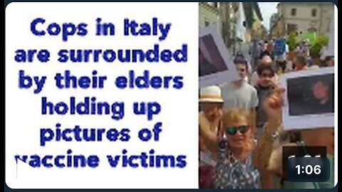 Cops in Italy are surrounded by their elders holding up pictures of vaccine victims