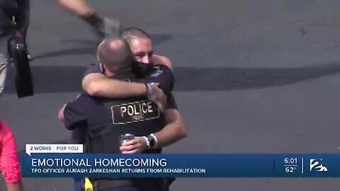 Tulsa police officer shot in the line of duty returns home