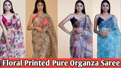 Floral Digital Printed Organza Silk Saree | designer saree | rudrafashionzone