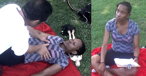 Luodong Massages Skinny Black Woman At The Park