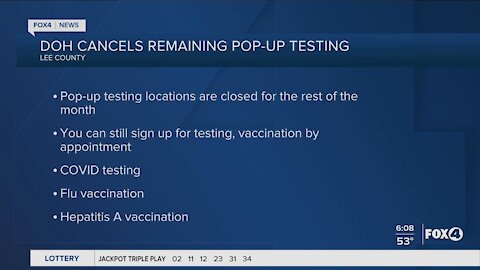 Department of Health cancel pop up testing dates