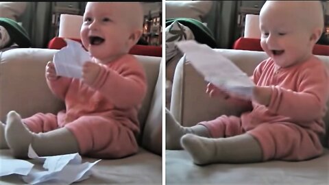 Baby Laughing Hysterically at Ripping Paper