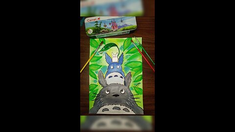 Painting my neighbour totoro with poster colours 😊🖌️🎨