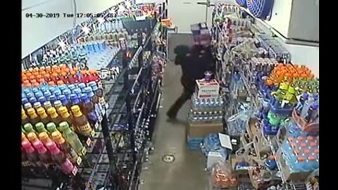 Dancing bandit celebrates stealing four cases of red bull