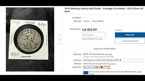 Ebay Auctions 1940 Walking Liberty Half Dollar - https://www.ebay.com/itm/353860255261