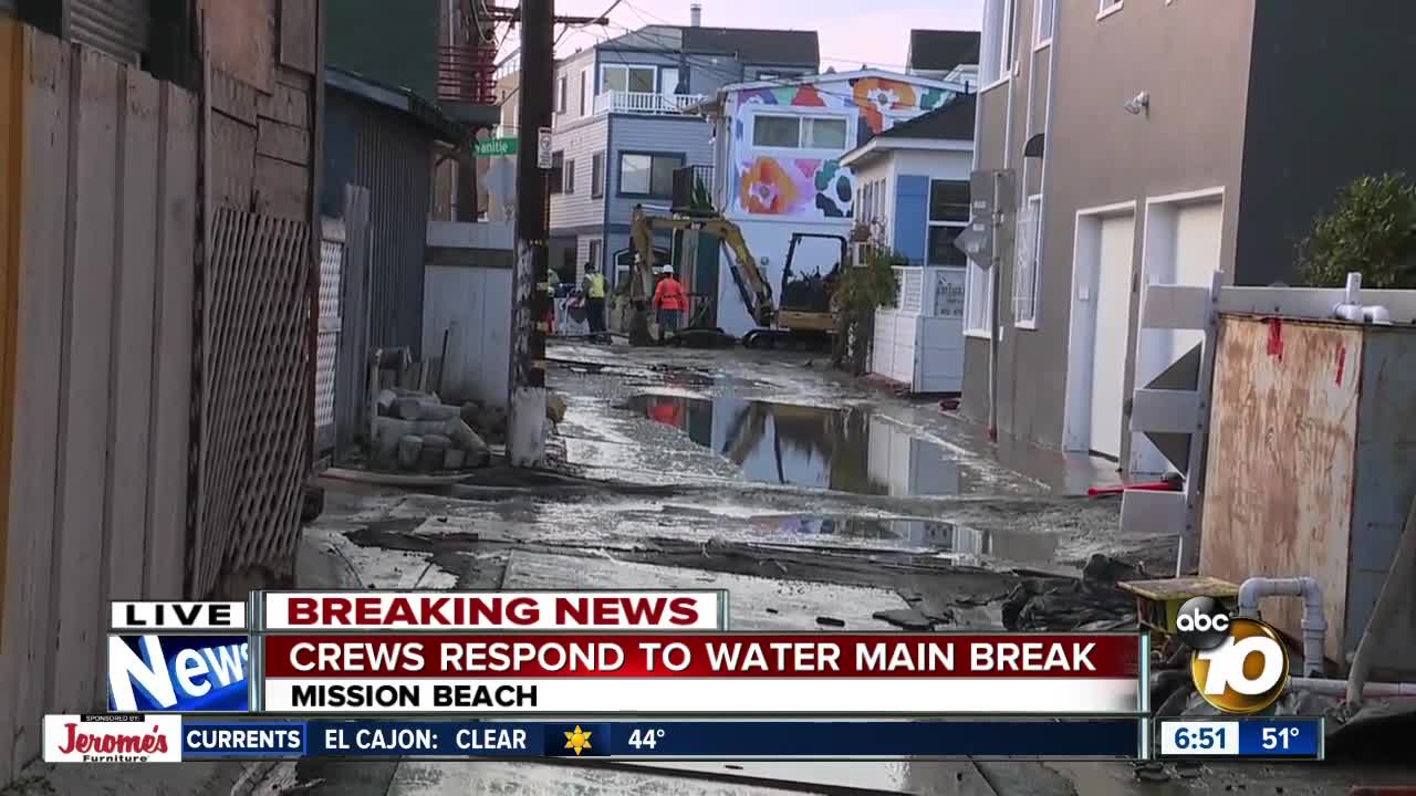 Water main breaks in Mission Beach neighborhood