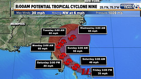 8 a.m. Friday tropical update: Disturbance's winds remain at 30 mph