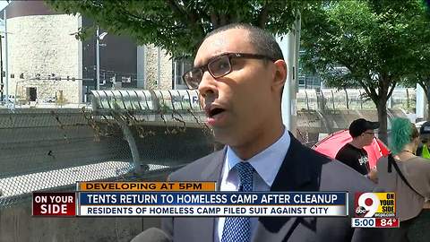 Tents return to Third Street homeless camp after cleanup