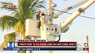 Crews work to fix power lines on Cape Coral Parkway