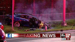 Tesla engulfed in flames near Steinbrenner Field