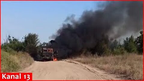 Ukrainian drone burned a KAMAZ truck carrying Russian soldiers