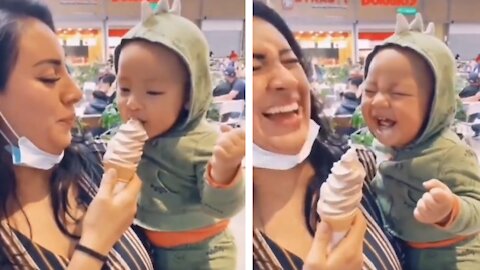 Baby thinks eating ice cream is absolutely hysterical || #Kid& Baby