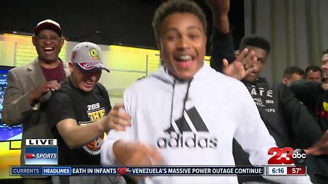 Foothill boys basketball celebrating state championship in house