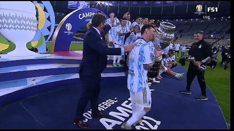 Messi Lifts his first ever national Trophy Copa america 2021 win Ceremony