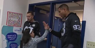 Raider surprise Las Vegas elementary school students